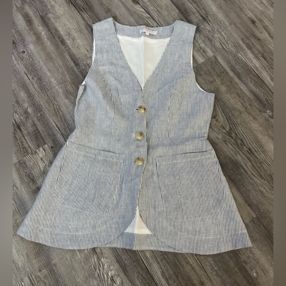 Olivaceous Blue and White Striped Sleeveless Top
